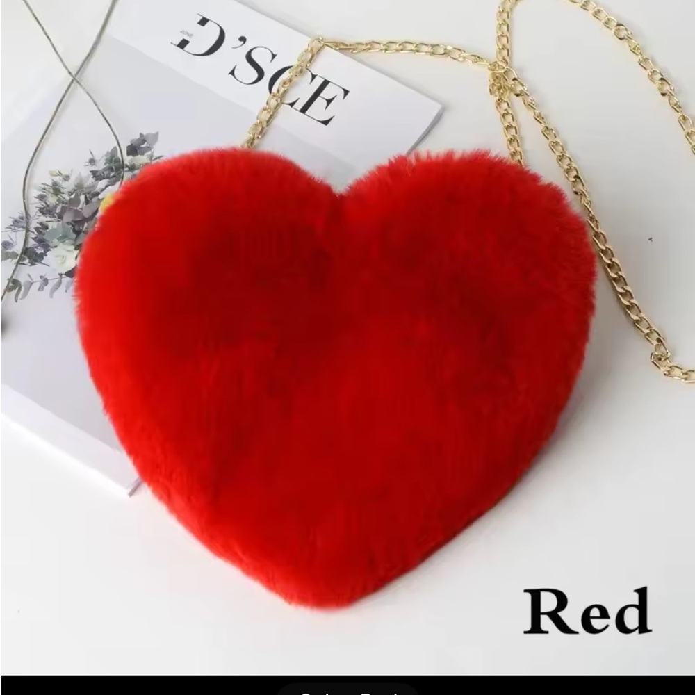 Red Heart-Shaped Furry Bag
